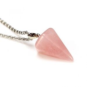 Rose Quartz Crystal Pendulum Necklace Reiki